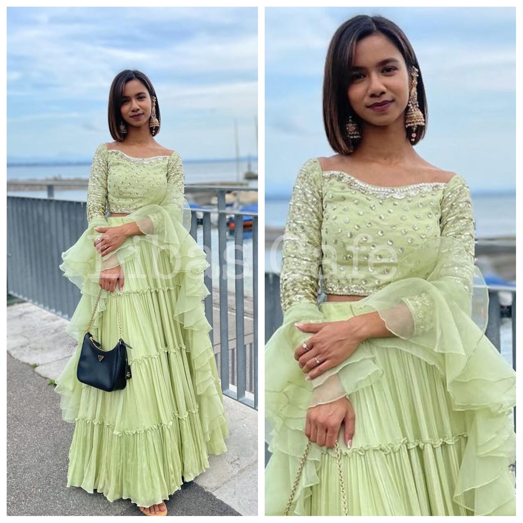 Client In Our Pastel Green Layered Sequin Lehenga